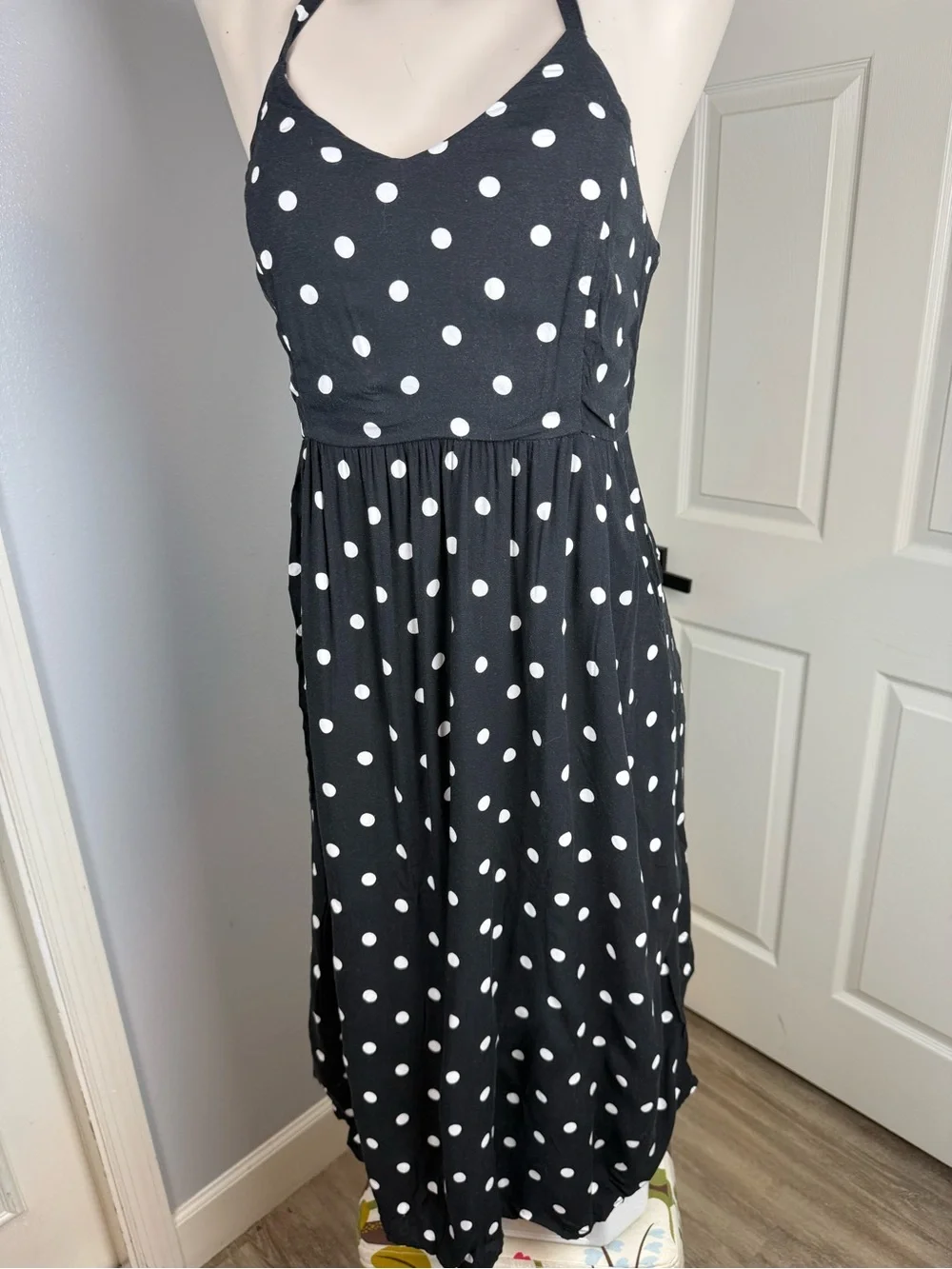 Old Navy Black and White Polka Dot Spaghetti Strap Dress